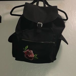 Faux Leather Backpack with embroidered rose